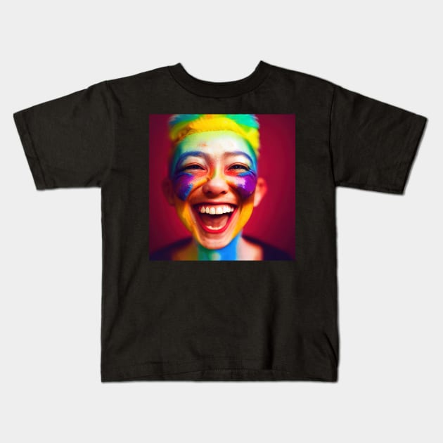 Rainbow Smile Face Kids T-Shirt by JyFDesignz